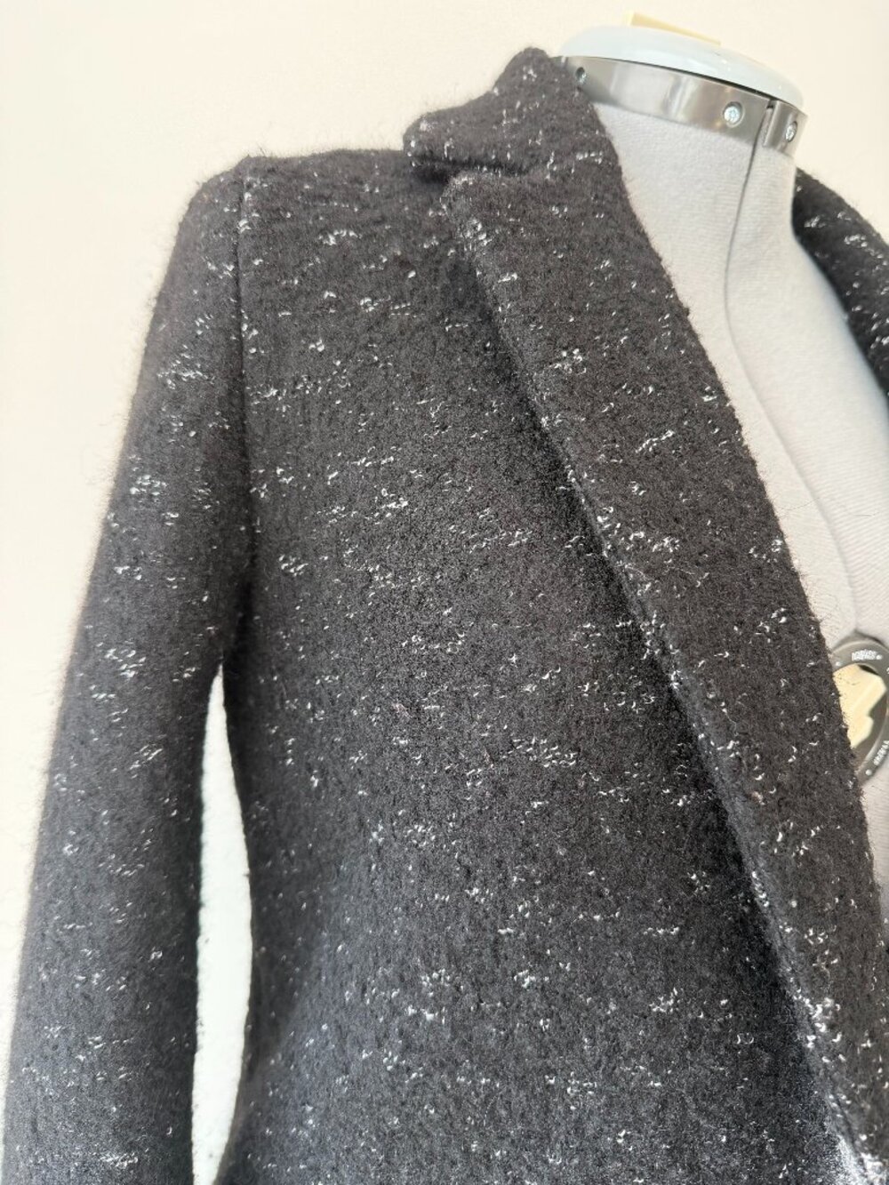 Only Black wool coat with white speckle accents and pockets
